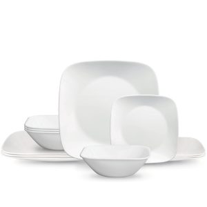 Corelle? Square? Pure White 12-piece Dinnerware Set with Appetizer Plates. Service for 4