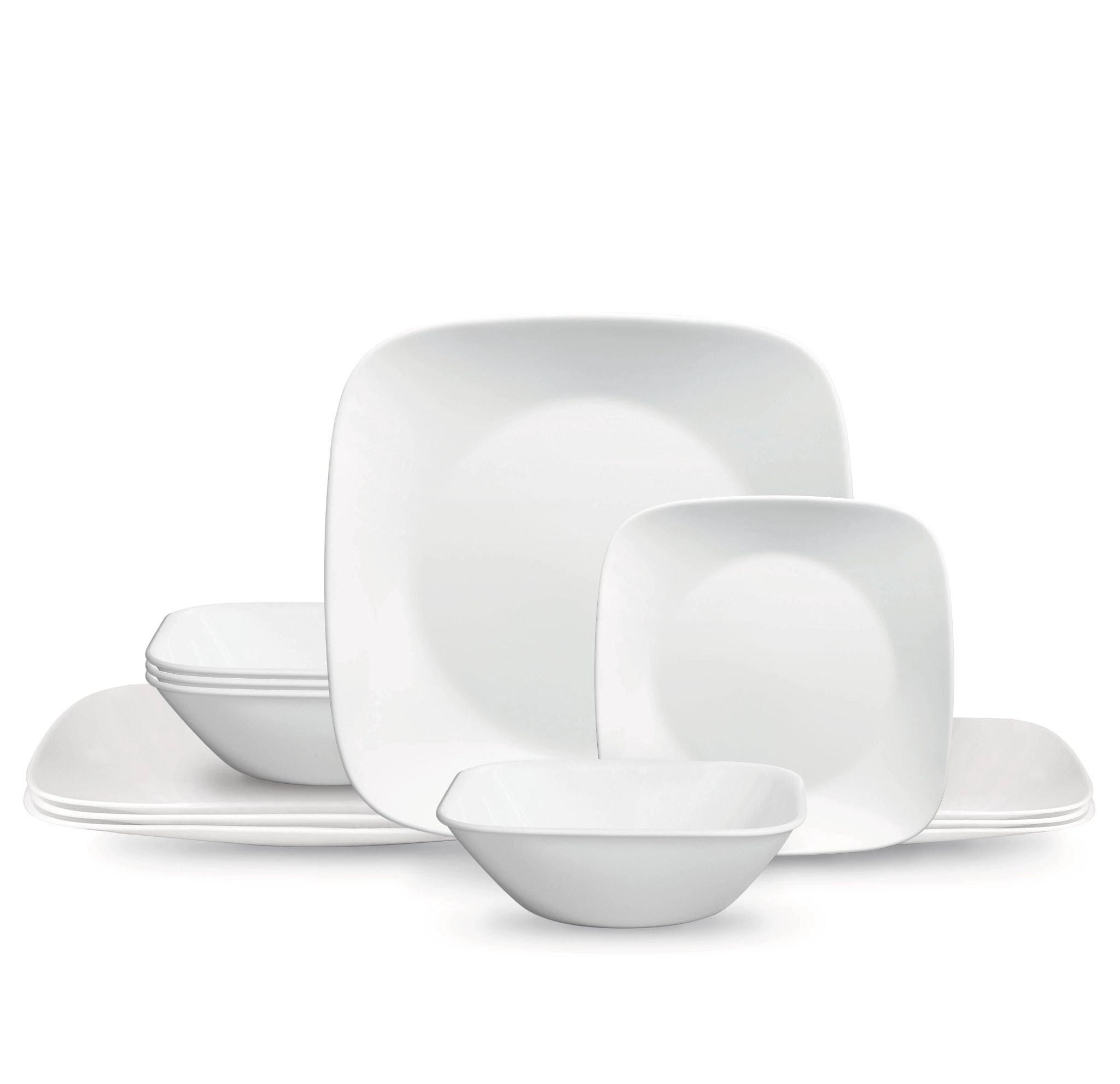 Corelle® Square??Pure White 12-piece Dinnerware Set with Appetizer Plates. Service for 4