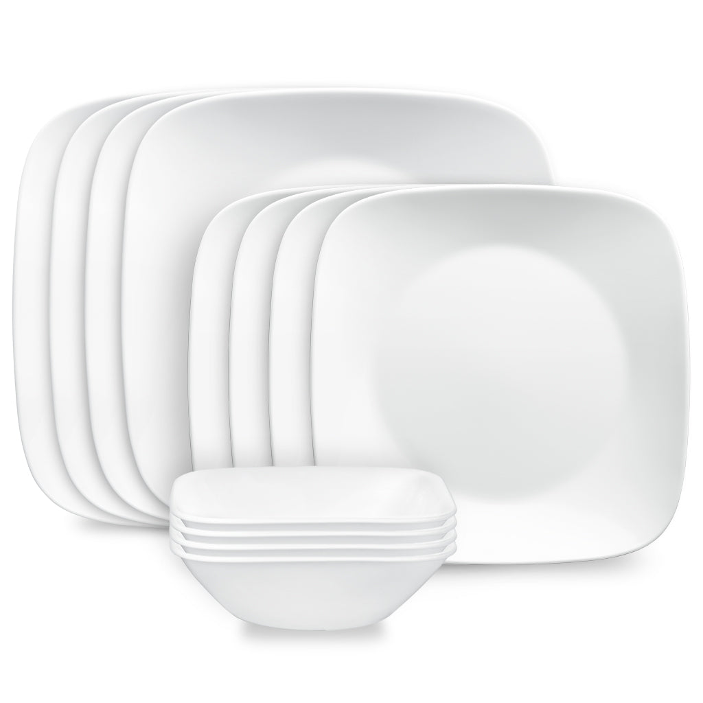 Corelle® Square??Pure White 12-piece Dinnerware Set. Service for 4