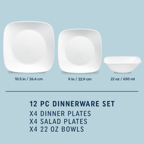 Corelle® Square??Pure White 12-piece Dinnerware Set. Service for 4 - Image 2