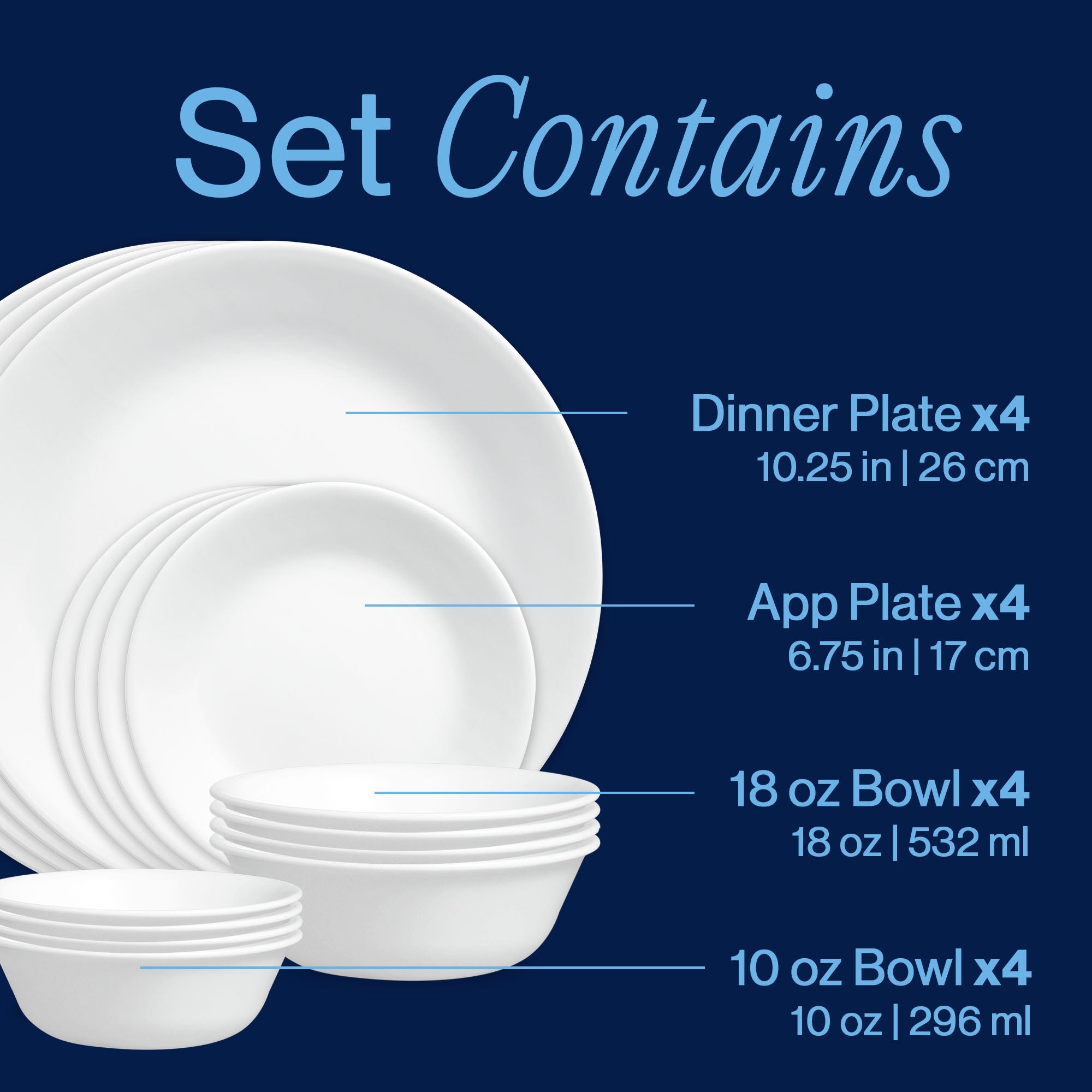 Corelle® Winter Frost White 16-piece Mugless Dinnerware Set. Service for 4 - Image 3