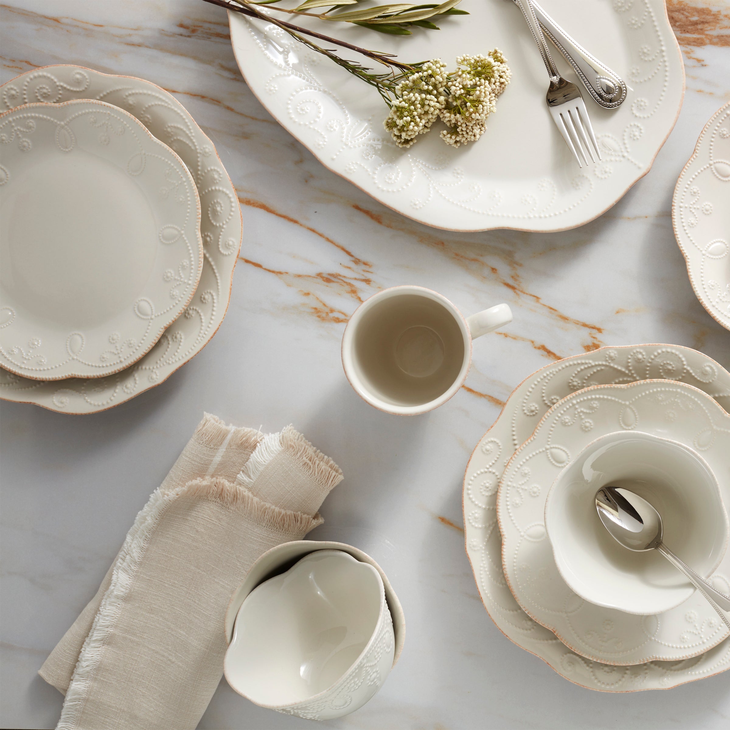 French Perle White 12-Piece Dinnerware Set - Image 2