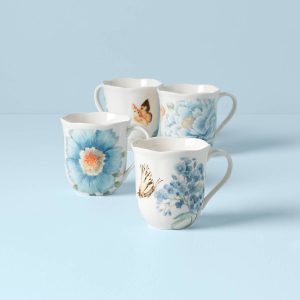 Butterfly Meadow Blue Mugs. Set of 4