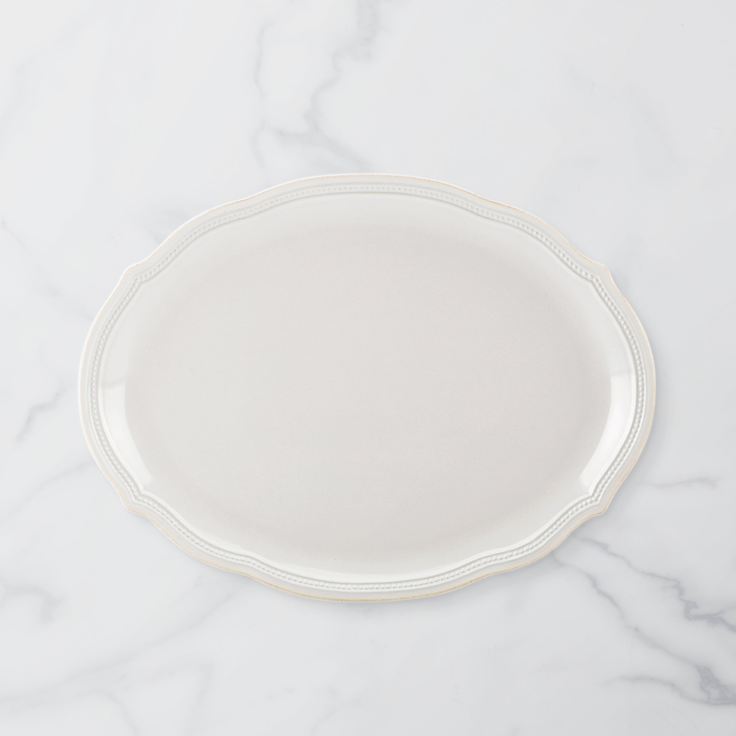 French Perle Bead White Oval Platter