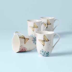 Butterfly Meadow Hydrangea Mugs. Set of 4