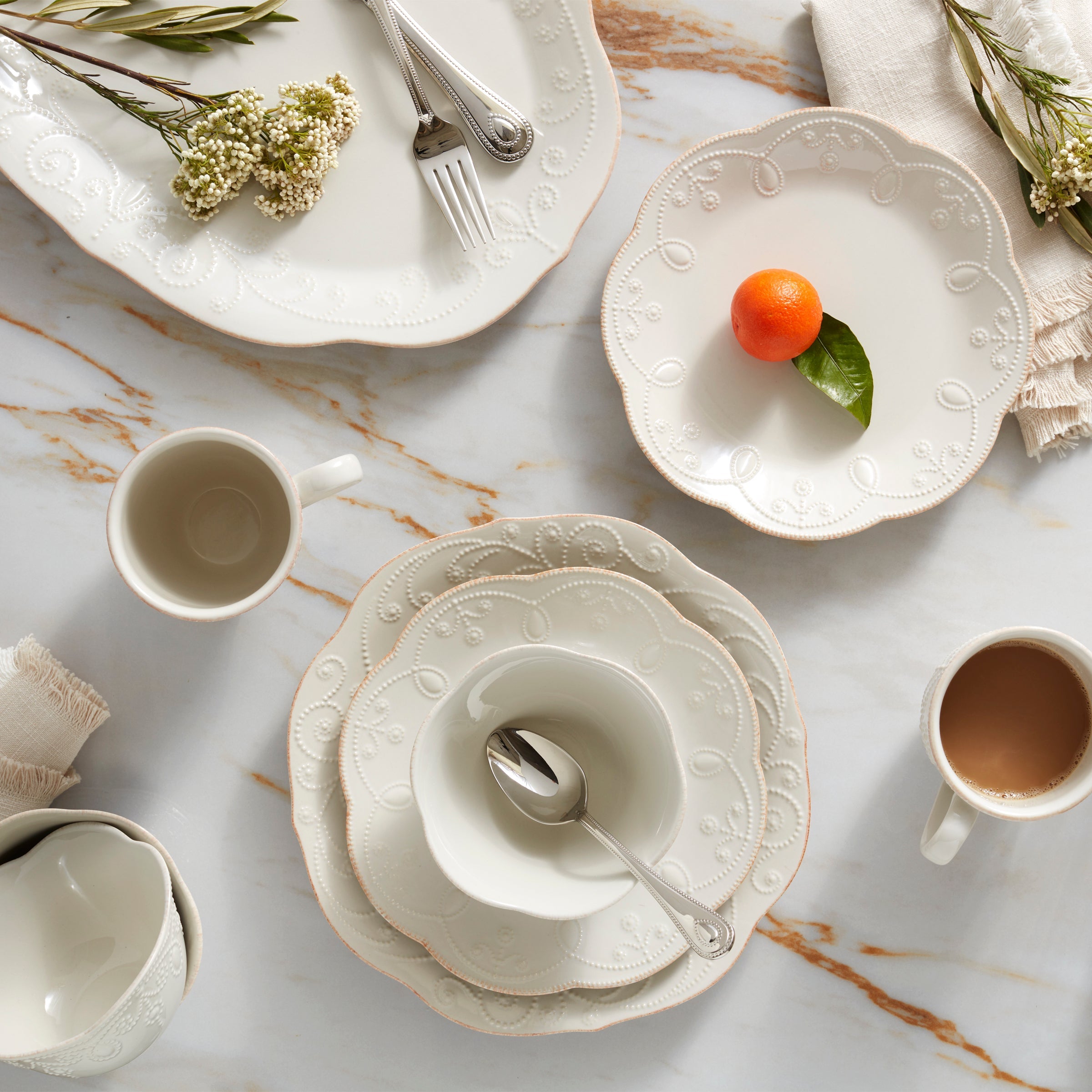 French Perle White 12-Piece Dinnerware Set - Image 4