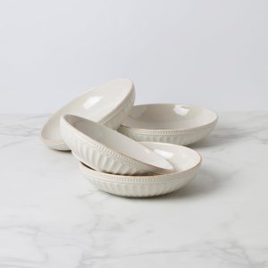 French Perle Groove White Pasta Bowls. Set of 4