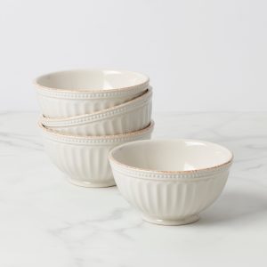 French Perle Groove White All-Purpose Bowls. Set of 4