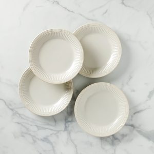 French Perle Groove White Dinner Plates. Set of 4