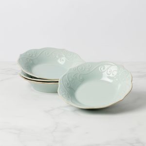 French Perle Ice Blue Pasta Bowls. Set of 4