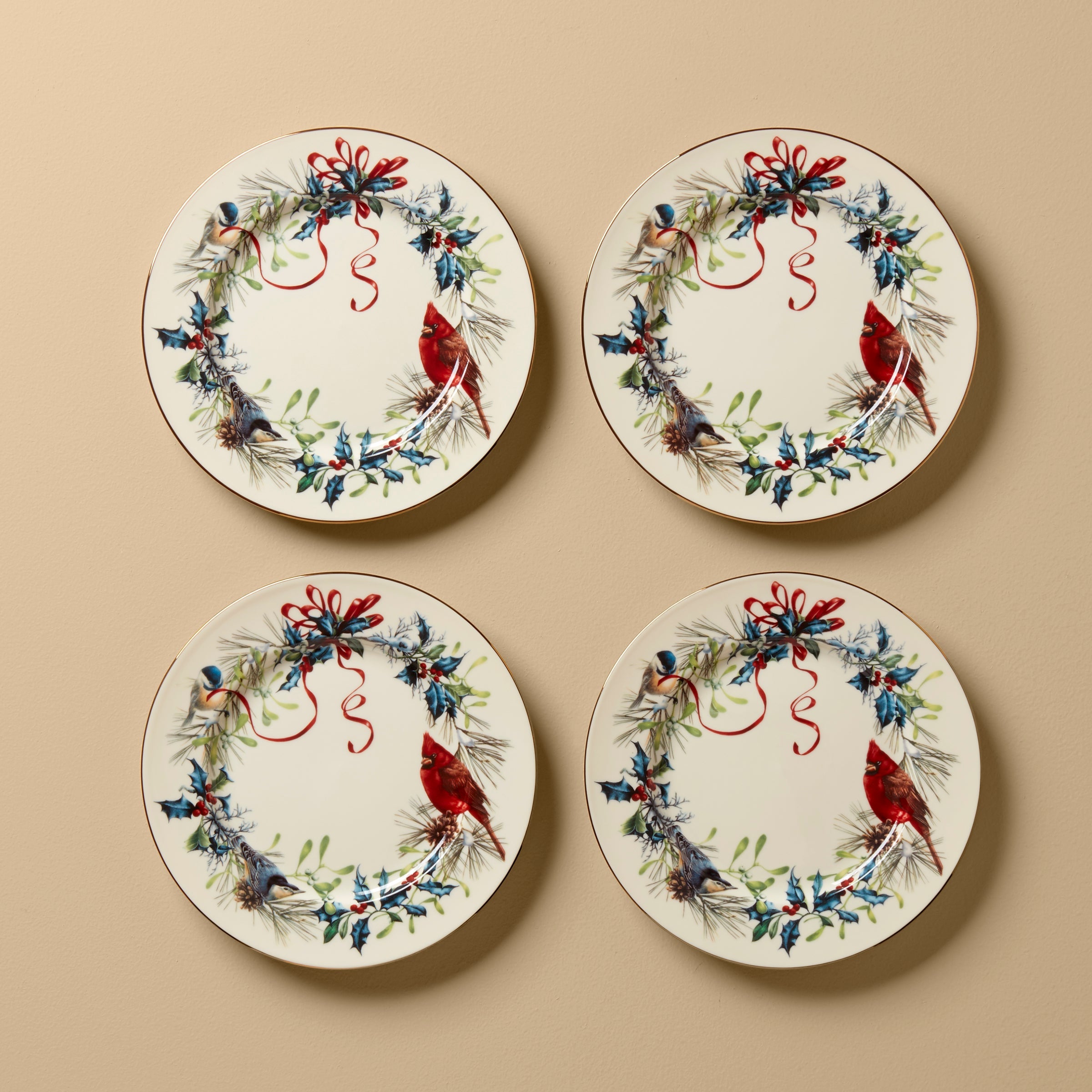Winter Greetings Salad Plates. Set of 4