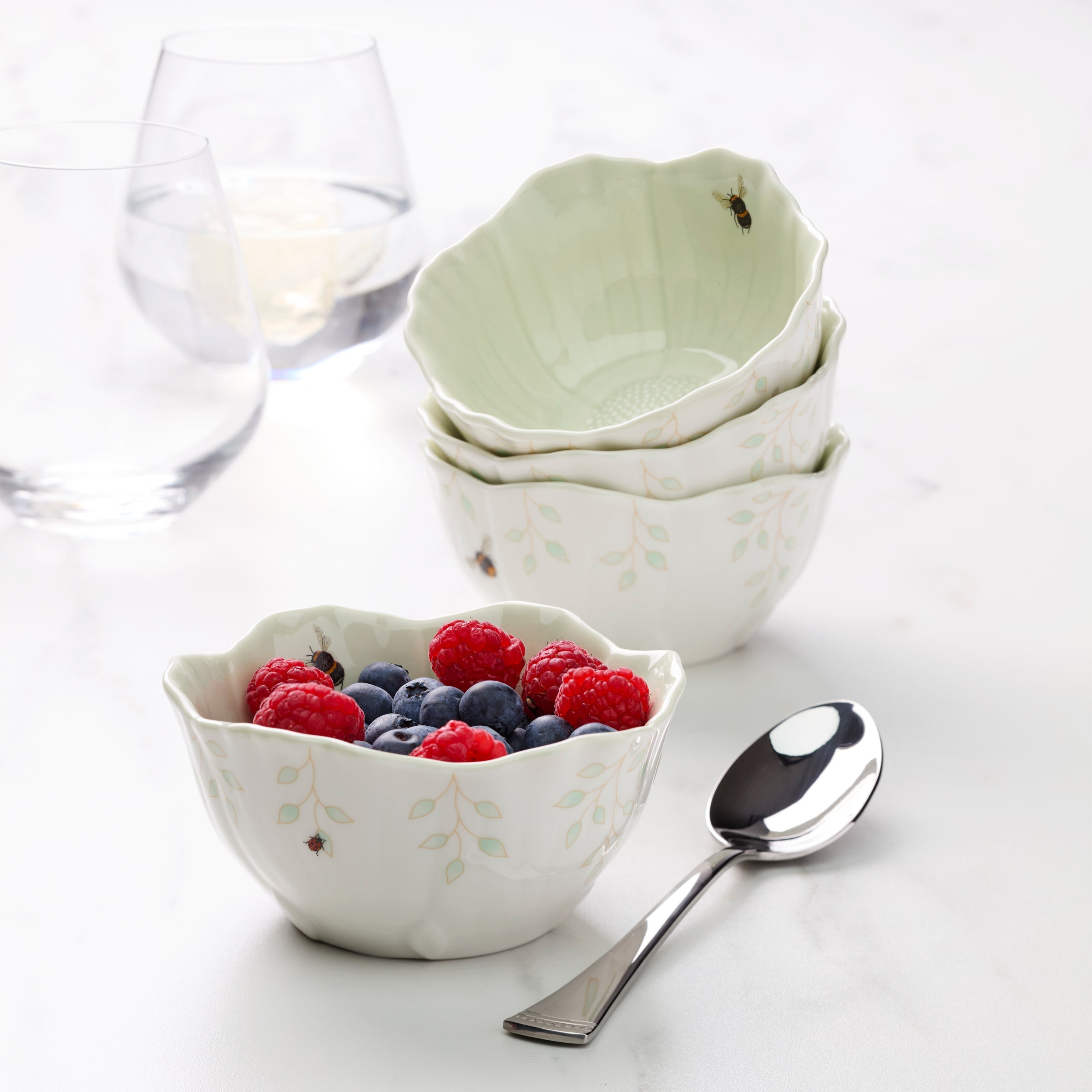 Butterfly Meadow Floral Green Dessert Bowls. Set of 4 - Image 2