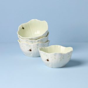 Butterfly Meadow Floral Green Dessert Bowls. Set of 4