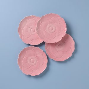Butterfly Meadow Floral Pink Accent Plates. Set of 4