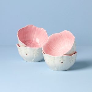 Butterfly Meadow Floral Pink Dessert Bowls. Set of 4