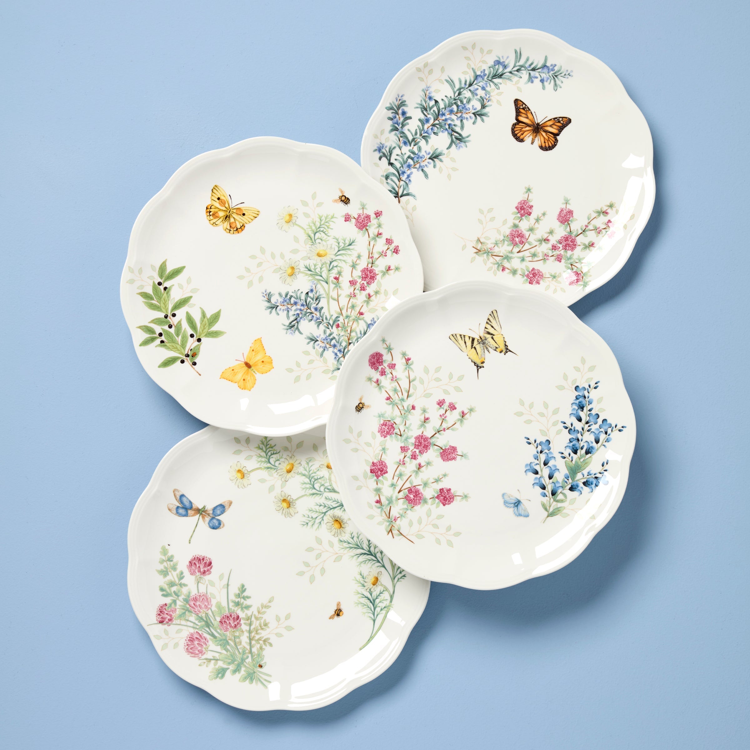 Butterfly Meadow Herbs Dinner Plates. Set of 4
