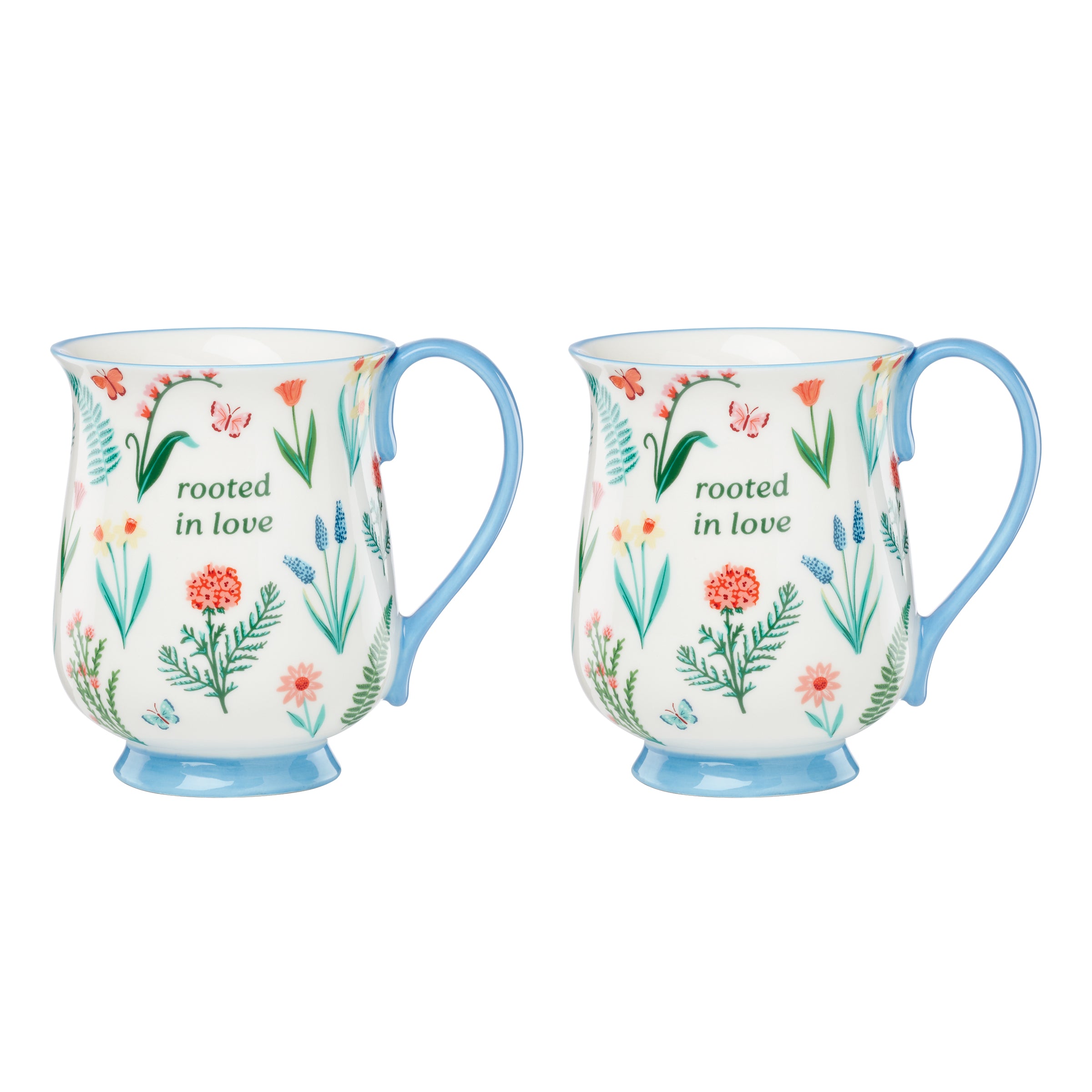 First Blooms Blue Mugs. Set of 2