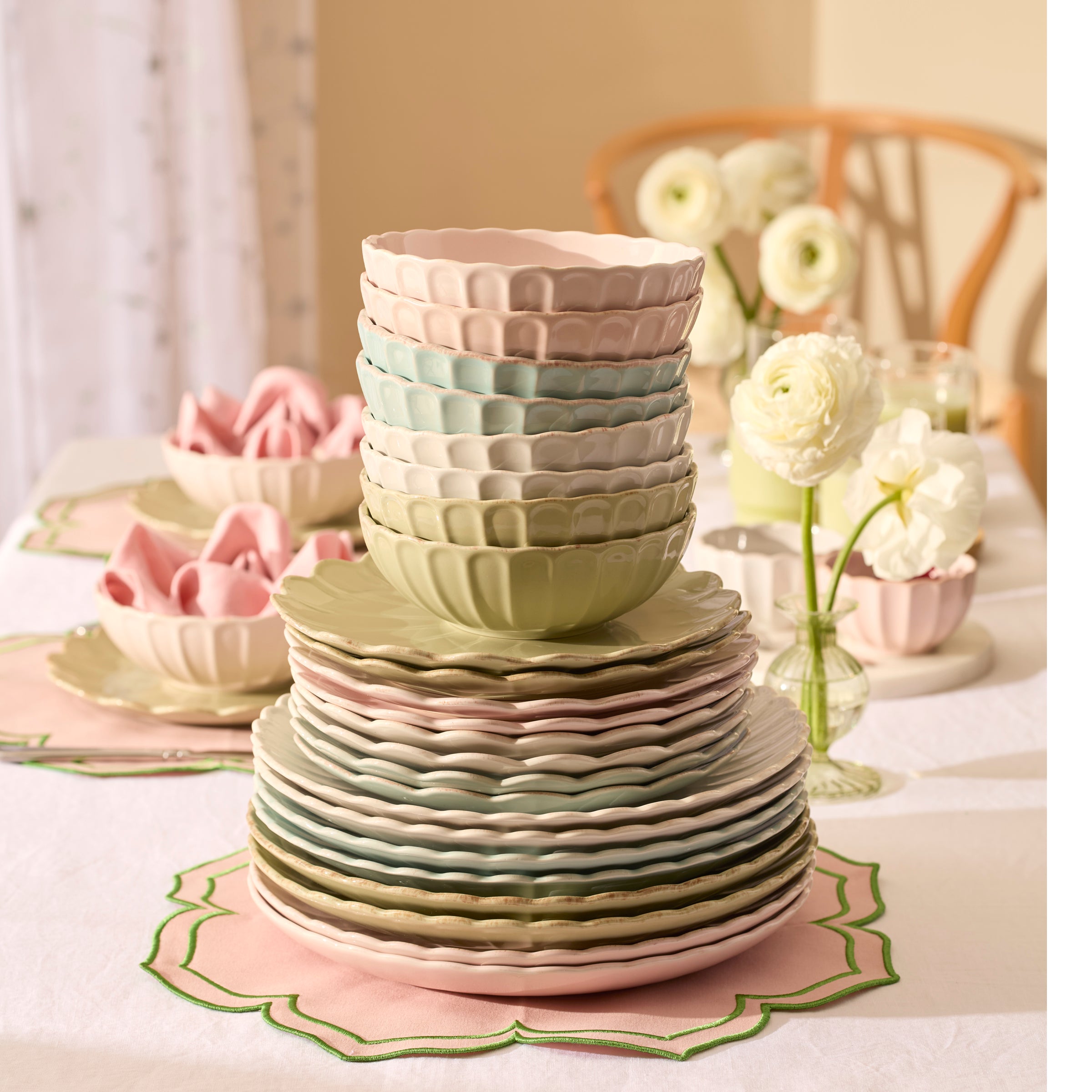 French Perle Scallop Matcha 24-Piece Dinnerware Set - Image 6