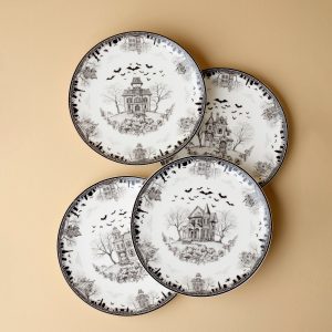 Haunted Village Accent Plates. Set of 4 Assorted