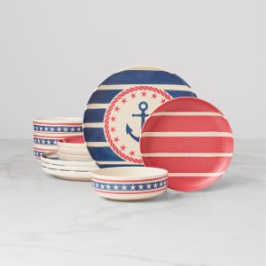 24 Seven Melamine. Aweigh We Go 12-Piece Dinnerware Set