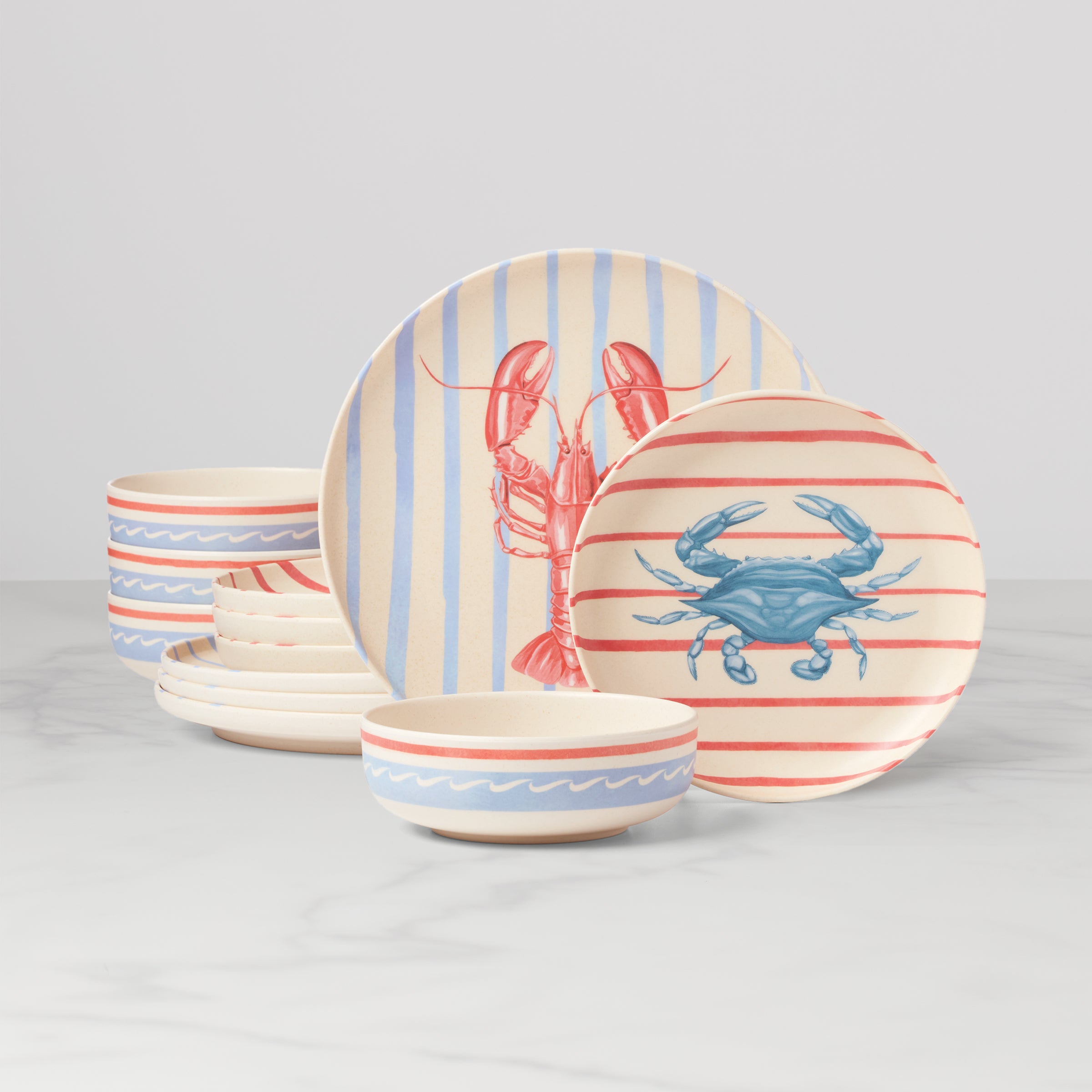 24 Seven Melamine. Wharfside 12-Piece Dinnerware Set