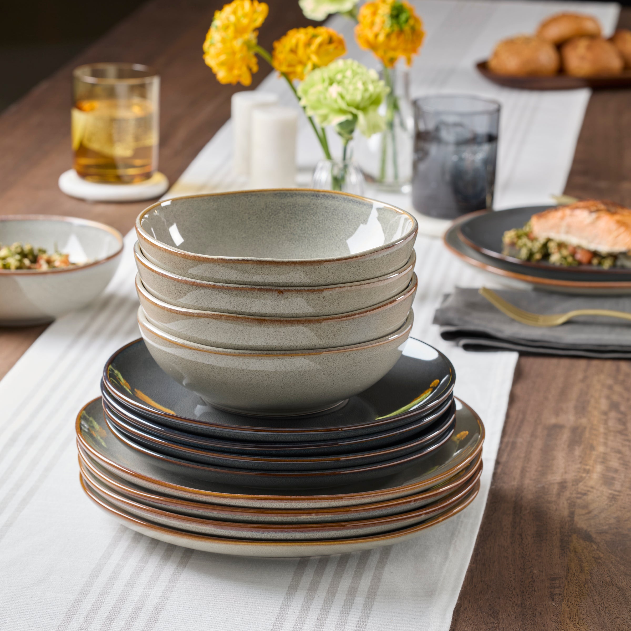 Organic Shades Gray 12 Piece Dinnerware Set - Image 9
