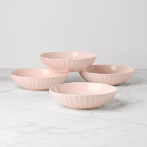 French Perle Scallop Blush Pasta Bowls. Set of 4