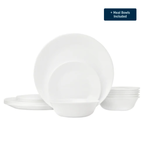 Corelle庐 Winter Frost White Dinnerware Set 鈥?Service for 8 + Meal Bowls
