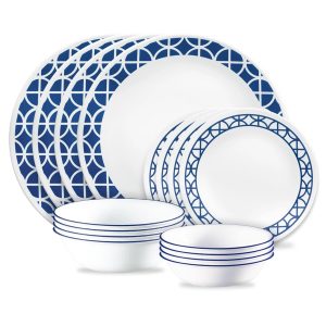 Corelle? Cobalt Circles 16-piece Mugless Dinnerware Set. Service for 4