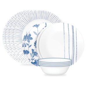 Corelle? Botanical Stripes 12-piece Dinnerware Set. Service for 4