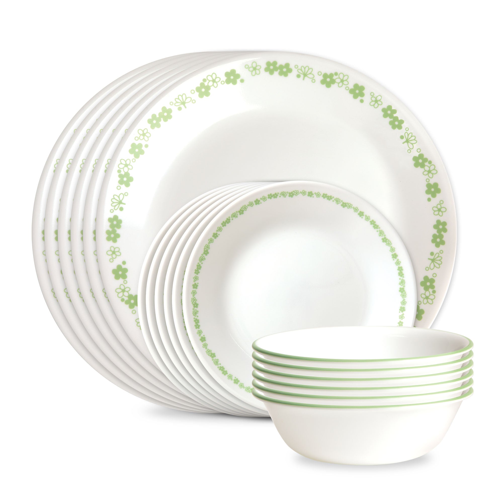 Corelle? Spring Blossom Green 18-piece Dinnerware Set. Service for 6