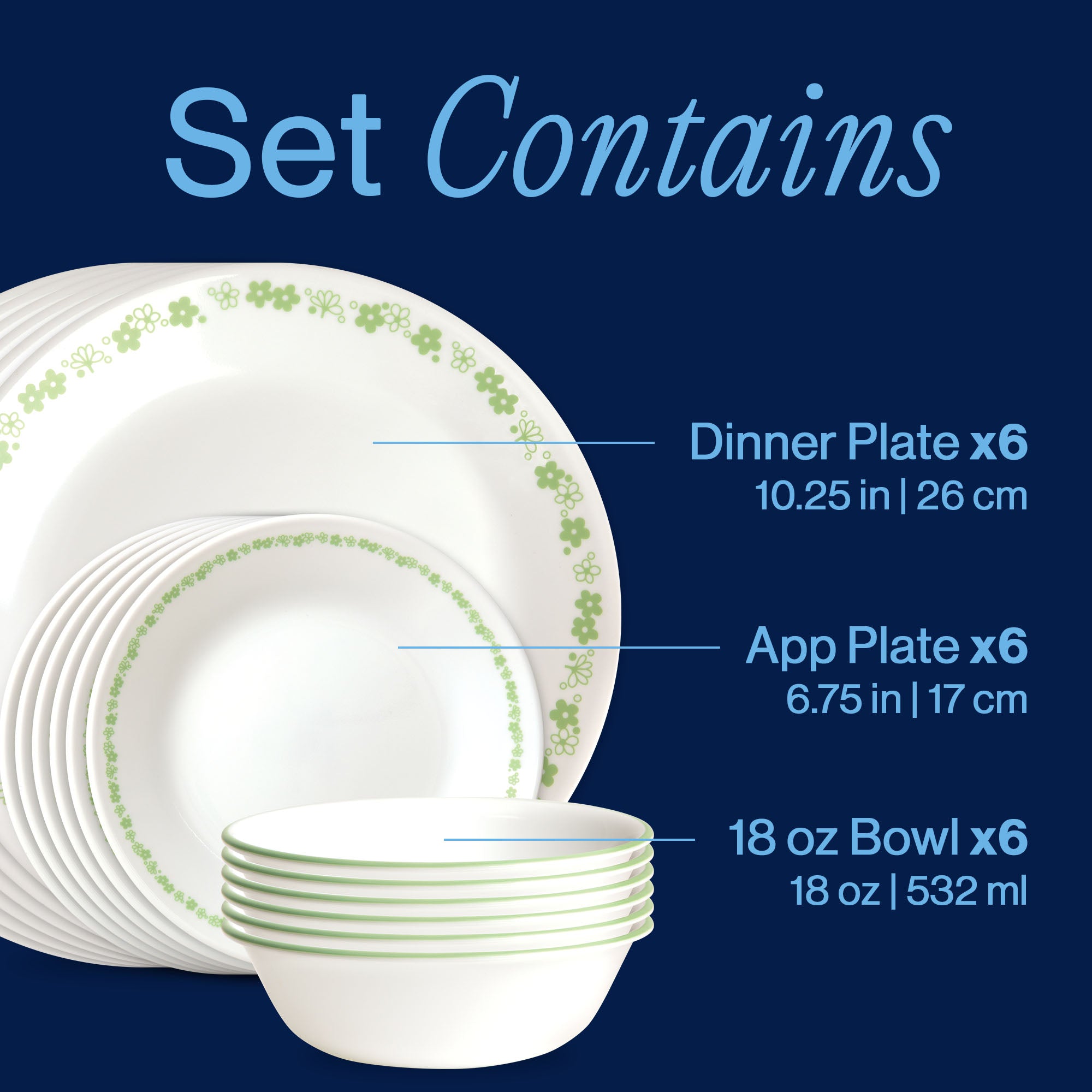 Corelle? Spring Blossom Green 18-piece Dinnerware Set. Service for 6 - Image 3