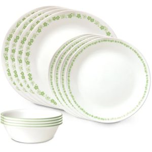 Corelle? Spring Blossom Green 12-piece Dinnerware Set. Service for 4