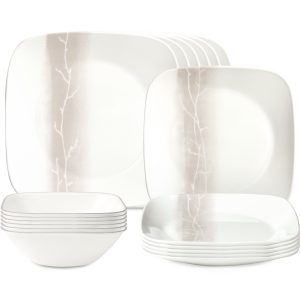 Corelle庐 Square Wandering Grove 18-piece Dinnerware Set. Service for 6