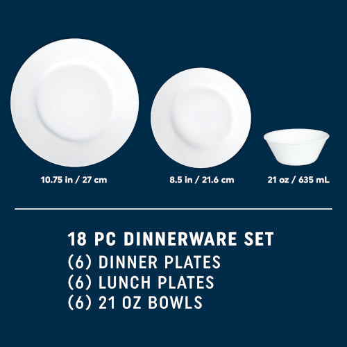 Corelle庐 Dazzling White Wide Rim 18pc Set. Service for 6 - Image 2