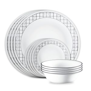 Corelle? Delicate Grid 18-piece Dinnerware Set. Service for 6