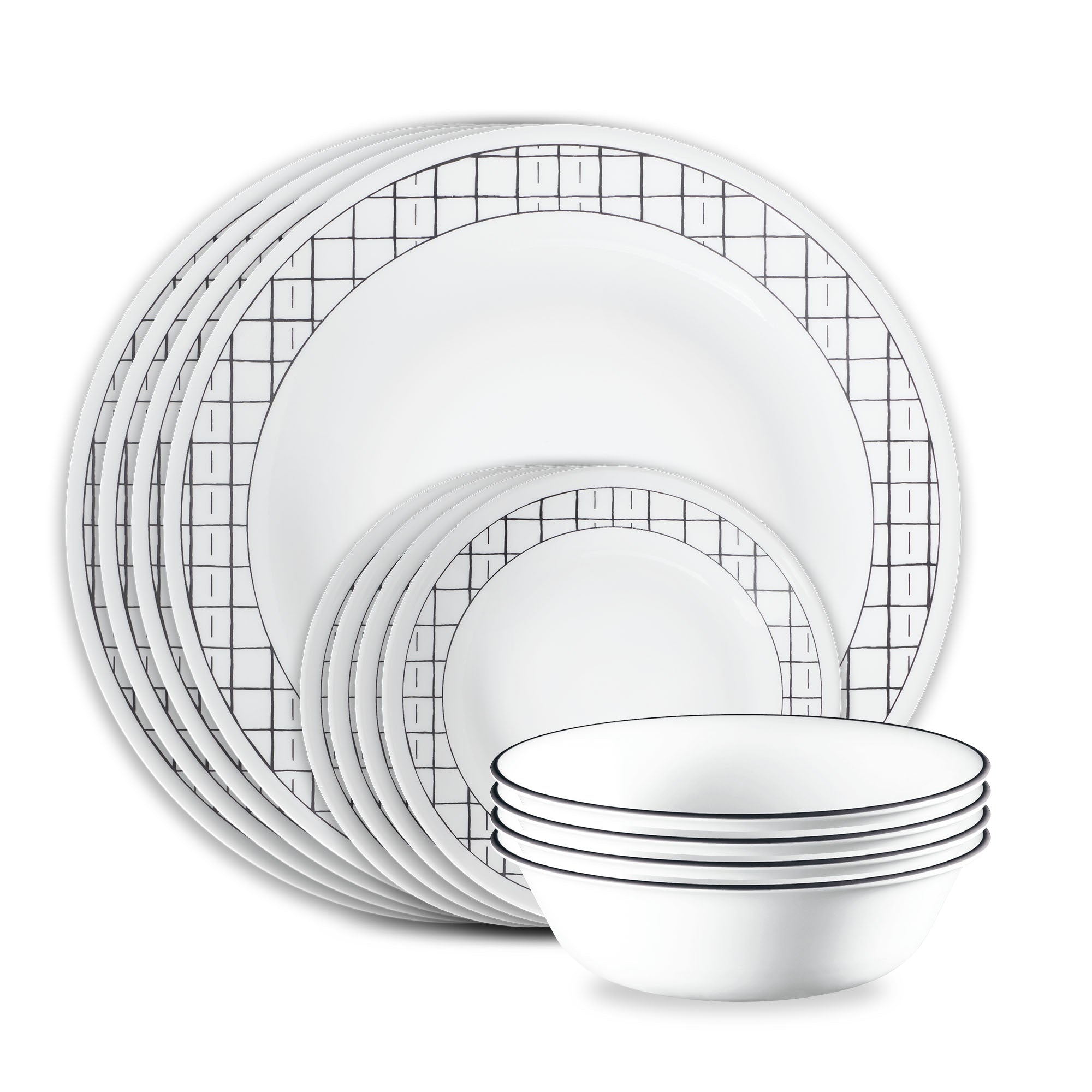 Corelle庐 Delicate Grid 18-piece Dinnerware Set. Service for 6